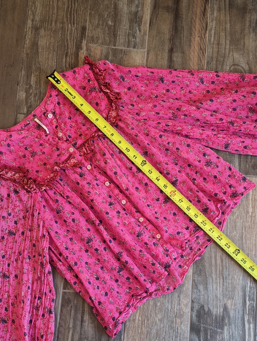 Free People Pink & Red Ruffle Detail Floral Long Sleeve Bohemian Top, XS - Picture 6 of 10